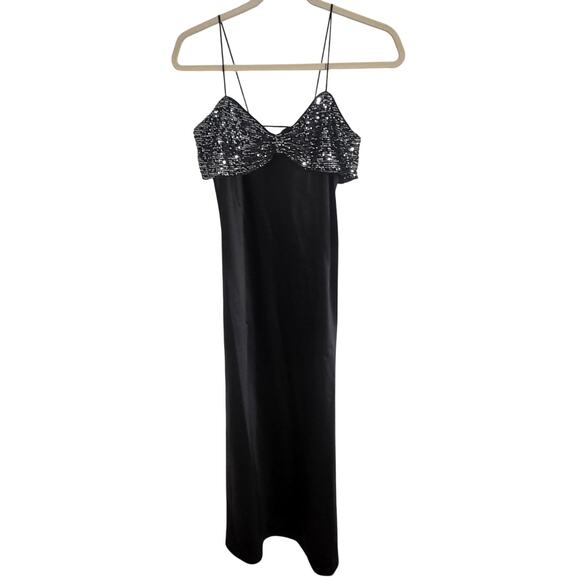 Lucy Paris Marnie Sequin Bow Detail Maxi Dress Gown Black Silver V Neck Small - Picture 3 of 10